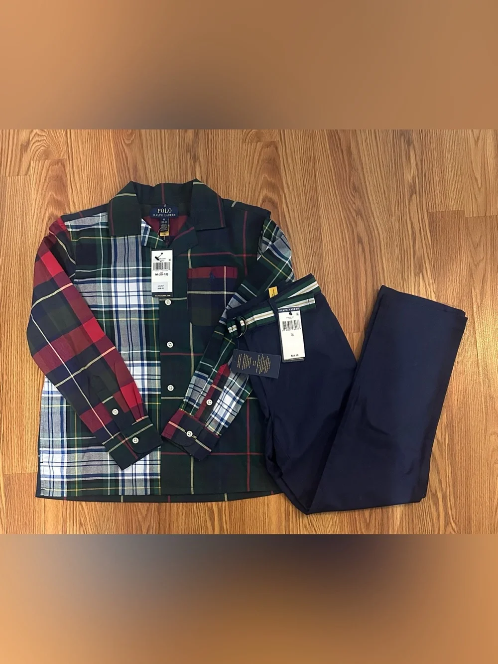 Polo Ralph Lauren Boys Plaid Cotton Oxford  Shirt & Straight Fit Belted, M